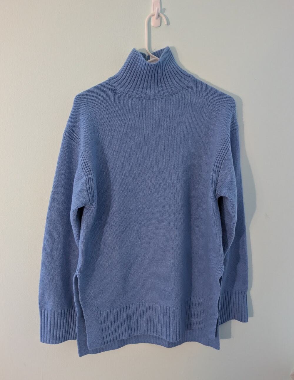 NWT H&M Turtleneck Sweater Blue Side Slit Ribbed Hem